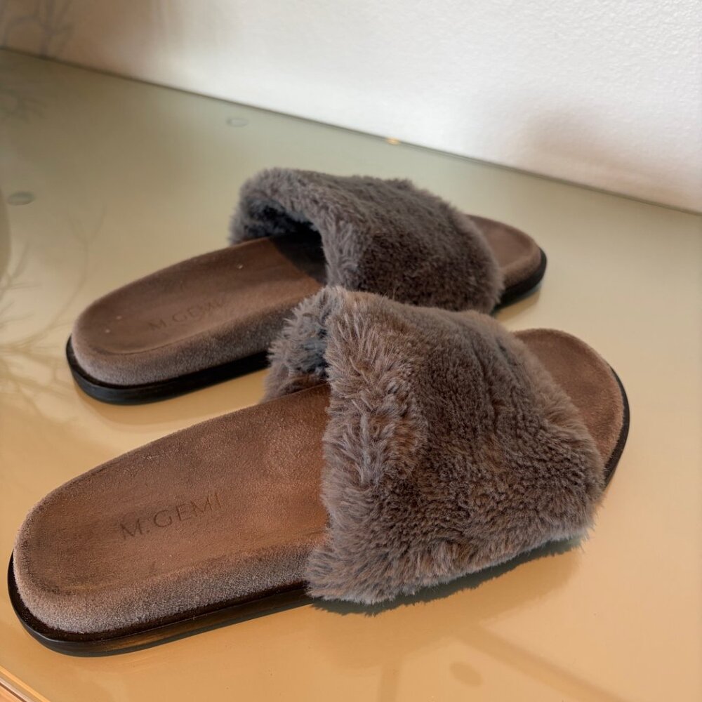 M.Gemi Gray Faux Fur Slide Sandals EU 42 US 11 Made Italy - Picture 9 of 9